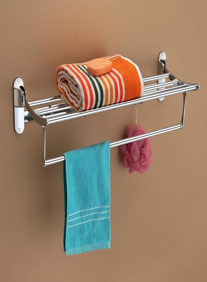 ANATOMIX Stainless Steel Folding Towel Hanger Stand/Towel Rack for Bathroom Wall Mounted Round Foldable - 24 Inch-Chrome Finish - Image 1